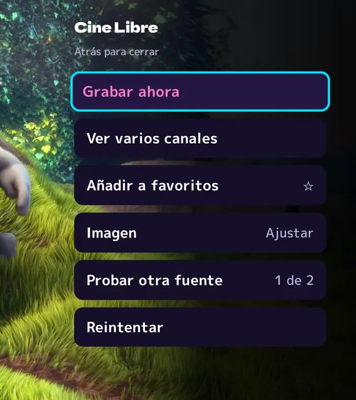 Menú mientras ves un canal